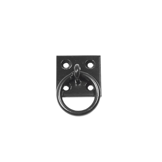 Closeup of Stainless Steel Plate Mount Pull Ring with black powder coating.