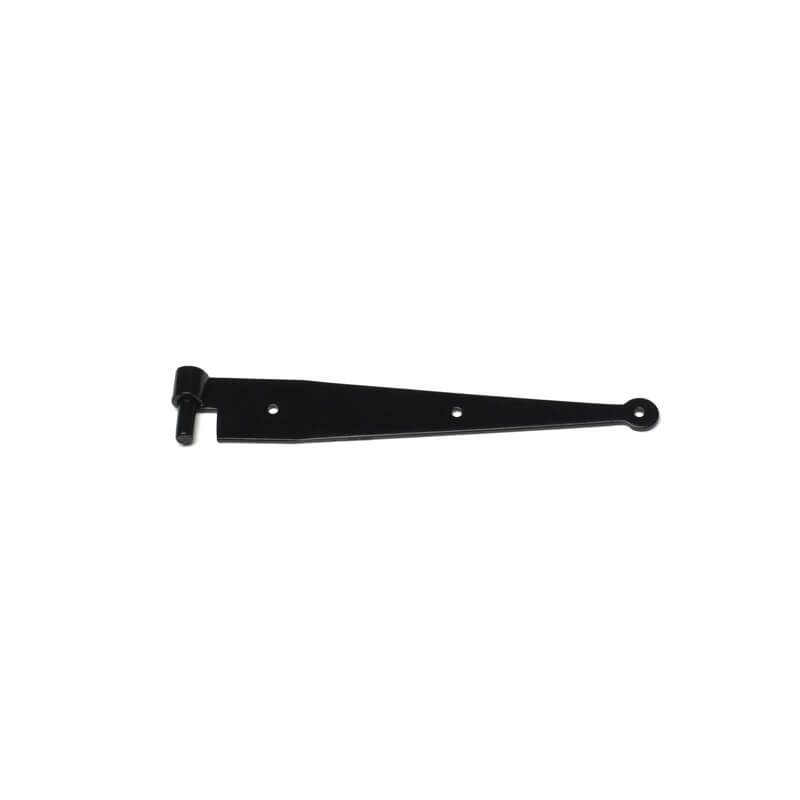 Closeup of Heavy Duty Tapered Strap Hinges with Attached Pin with black powder coating.