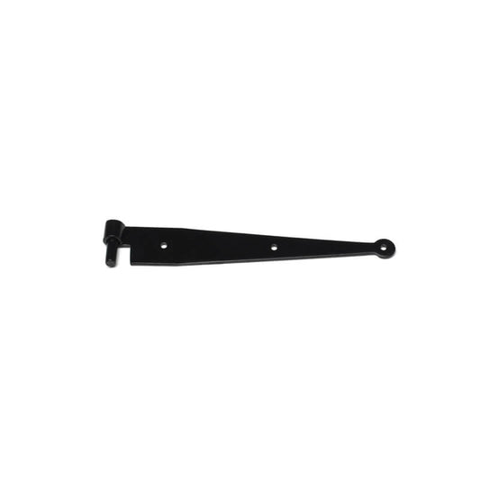 Closeup of Heavy Duty Tapered Strap Hinges with Attached Pin with black powder coating.