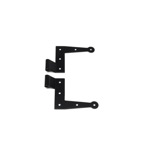 Closeup of Stainless Steel Standard Duty New York Style L Hinges with black powder coating.
