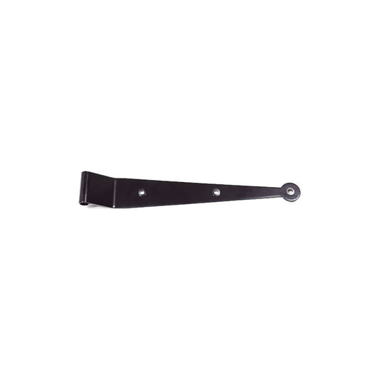 Closeup of Stainless Steel Standard Duty Tapered Strap Hinge with black powder coating.