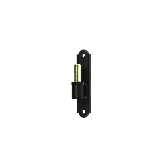 Closeup of European Plate Pintel with black powder coating.