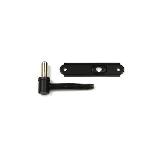 Closeup of European Adjustable Plate Pintel with black powder coating.