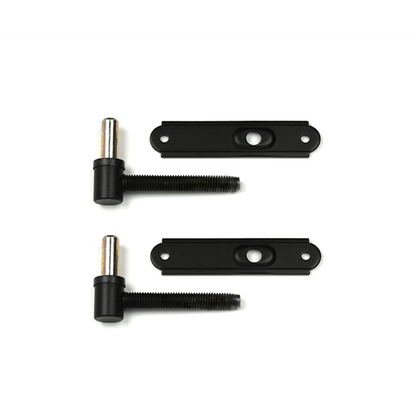 Closeup of European Adjustable Plate Pintel with black powder coating.