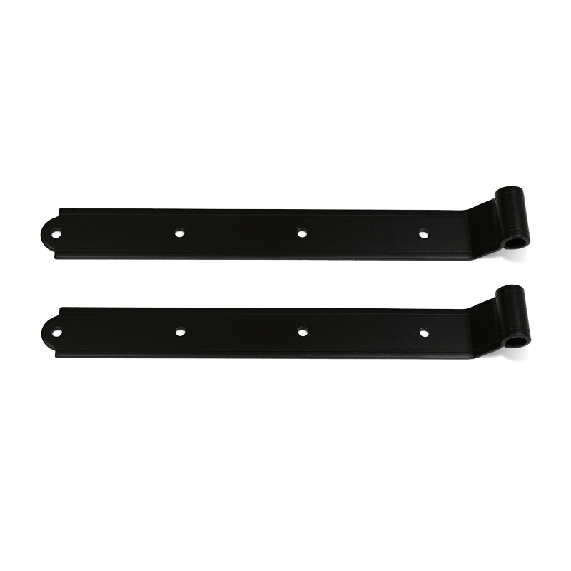 Closeup of European Strap Hinge with black powder coating.