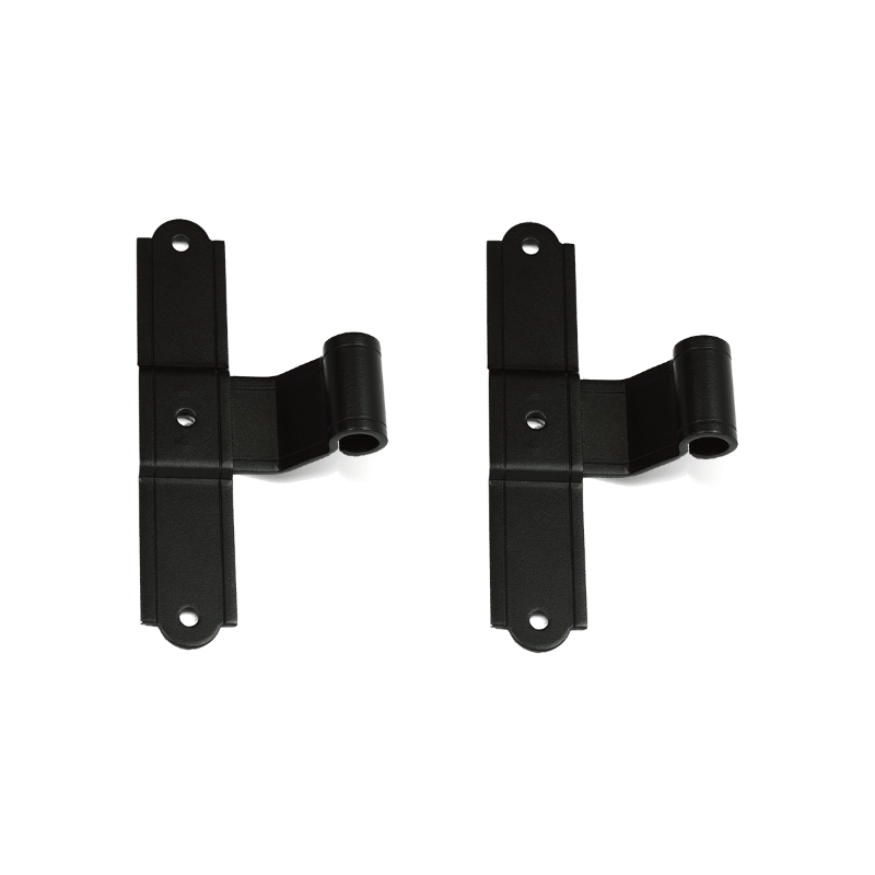 Closeup of European T Hinge with black powder coating.
