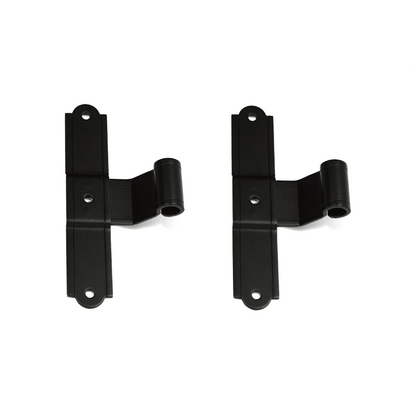 Closeup of European T Hinge with black powder coating.
