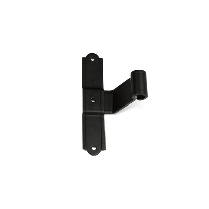 Closeup of European T Hinge with black powder coating.