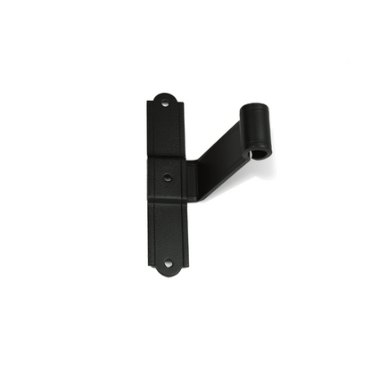 Closeup of European T Hinge with black powder coating.