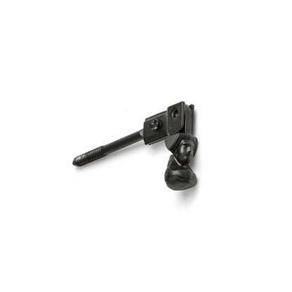 Closeup of European la Jeune Femme Shutter Tieback with black powder coating.