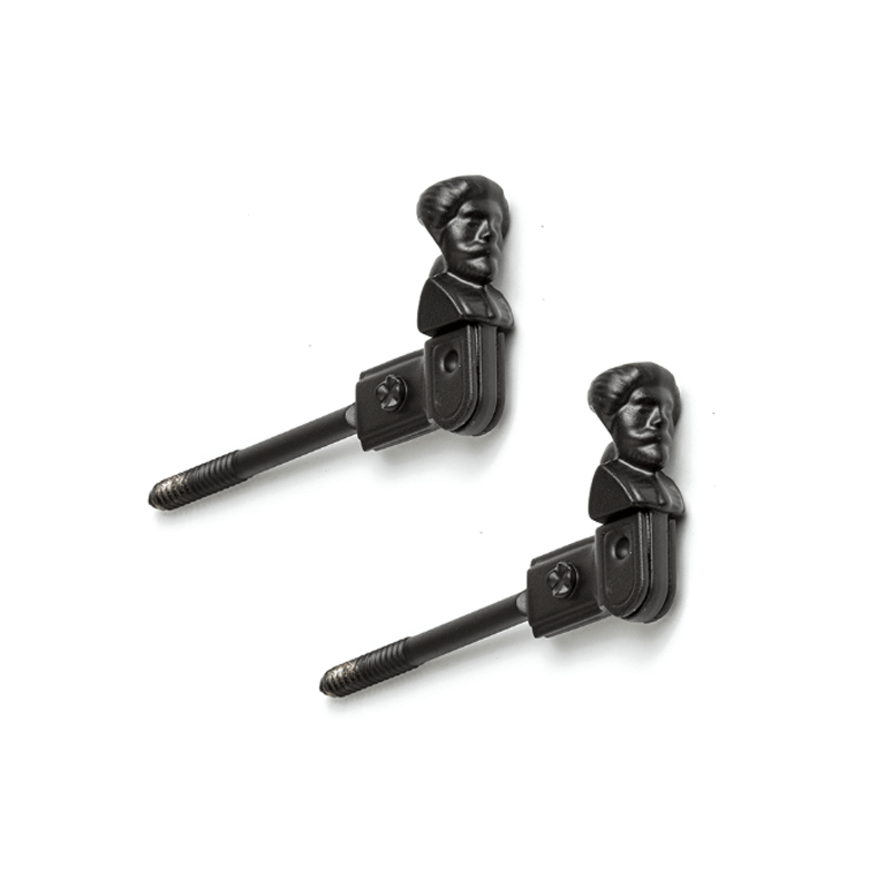 Closeup of European la Jeune Femme Shutter Tieback with black powder coating.