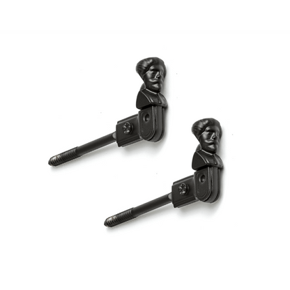 Closeup of European la Jeune Femme Shutter Tieback with black powder coating.