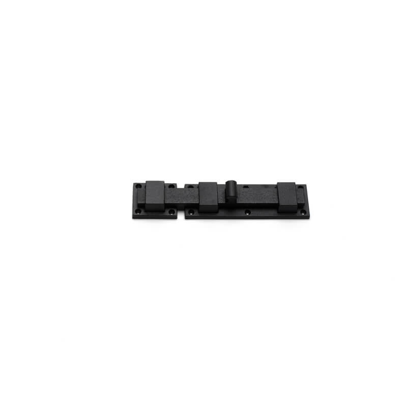 Close up of closed Shutter Lock with black powder coating.
