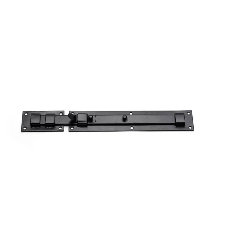 Close up of closed Shutter Lock with black powder coating.