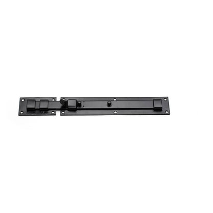 Close up of closed Shutter Lock with black powder coating.