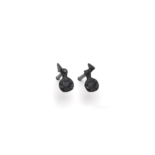 Closeup of Lag Mount Shell Shutter Tiebacks with black powder coating.