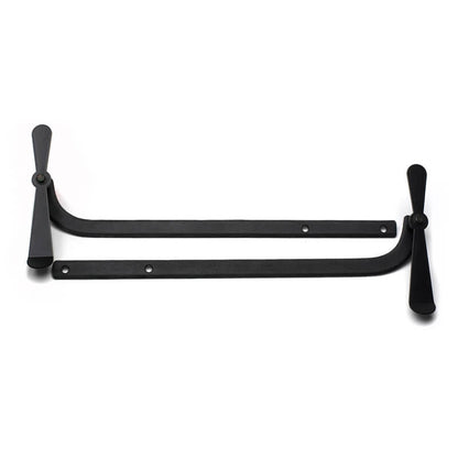 Closeup of Sill Mount Propeller Shutter Tiebacks with black powder coating.