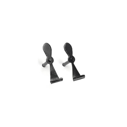 Closeup of Small Lag Mount Belmont Shutter Tiebacks with black powder coating.