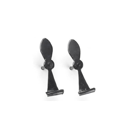 Closeup of Large Lag Mount Belmont Shutter Tiebacks with black powder coating.