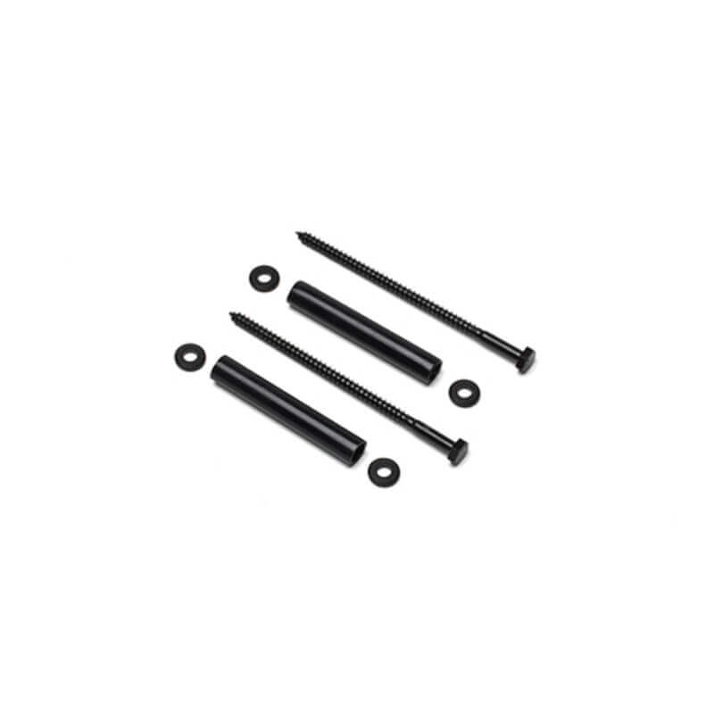 Closeup of Lag Mount Shutter Tie Back Mounting Kit with black powder coating.