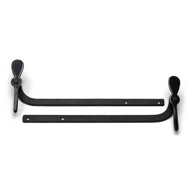 Closeup of Sill Mount Beacon Hill Shutter Tiebacks with black powder coating.