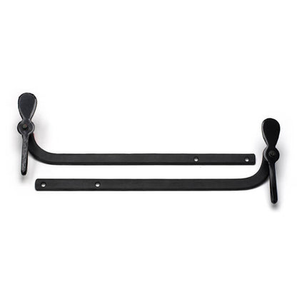 Closeup of Sill Mount Beacon Hill Shutter Tiebacks with black powder coating.