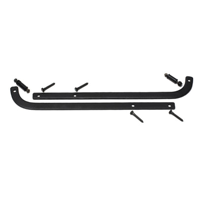 Closeup of Sill Mount Shutter Tieback Mounting Kit with black powder coating.