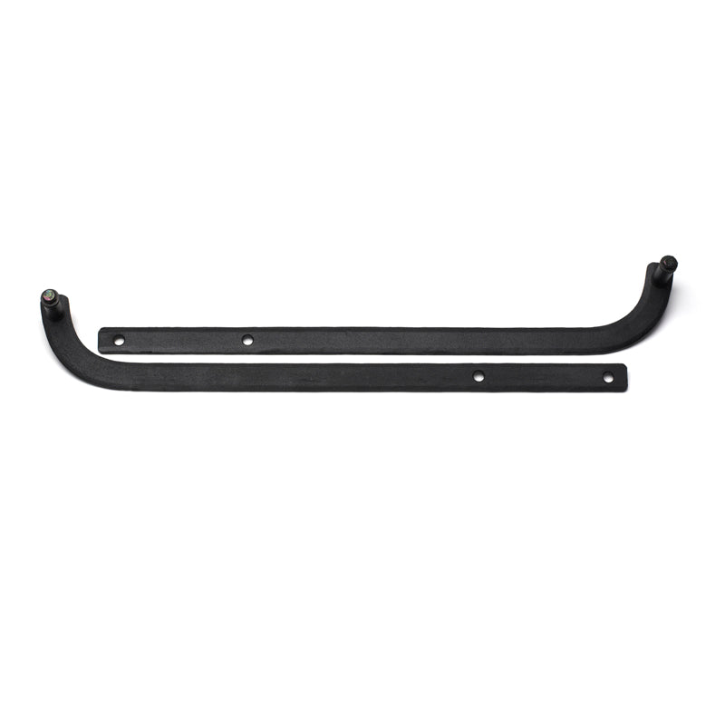 Closeup of Sill Mount Shutter Tieback Mounting Kit with black powder coating.