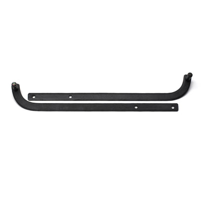 Closeup of Sill Mount Shutter Tieback Mounting Kit with black powder coating.