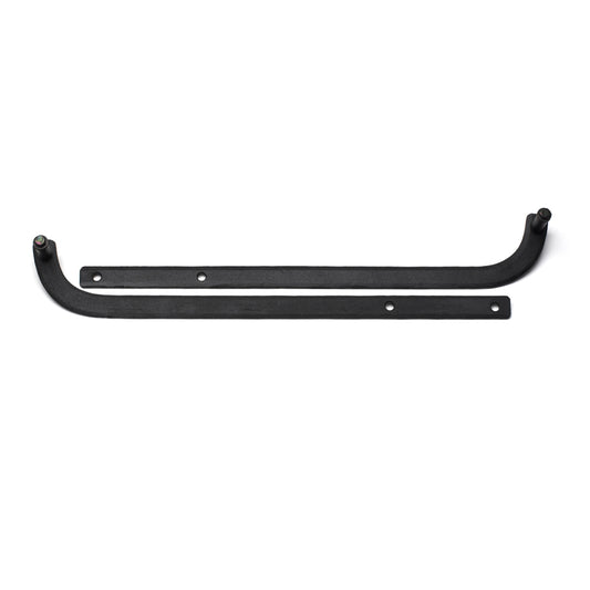 Closeup of Sill Mount Shutter Tieback Mounting Kit with black powder coating.