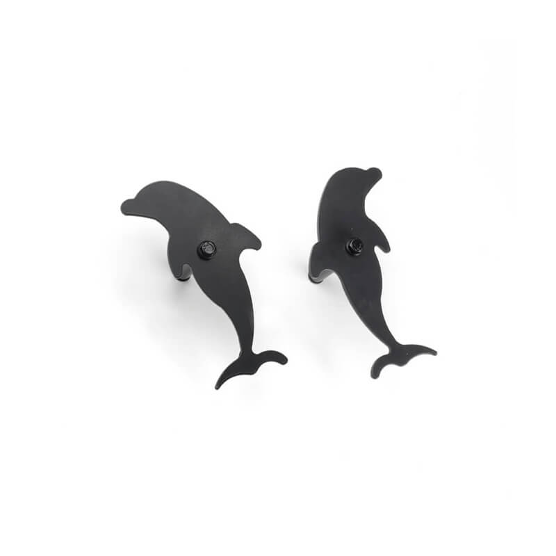 Closeup of Lag Mount Dolphin Shutter Tiebacks with black powder coating.
