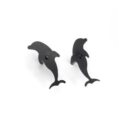 Closeup of Lag Mount Dolphin Shutter Tiebacks with black powder coating.