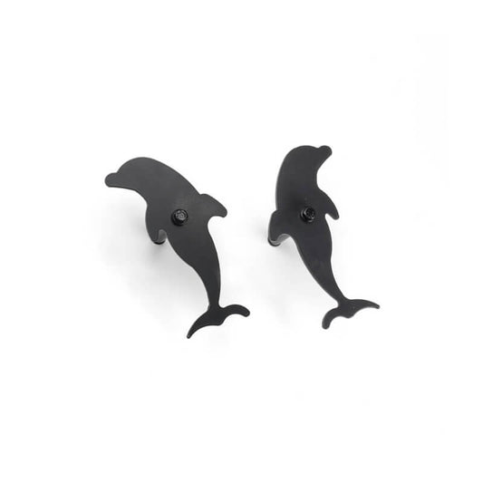 Closeup of Lag Mount Dolphin Shutter Tiebacks with black powder coating.