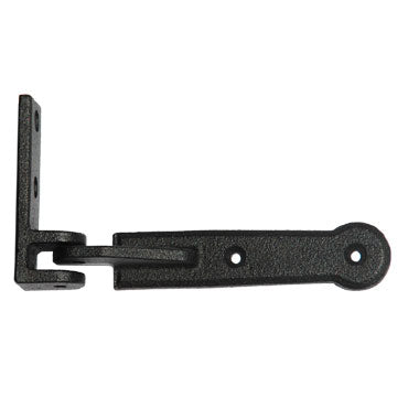 Closeup of Bermuda Shutter Hinge with black powder coating.