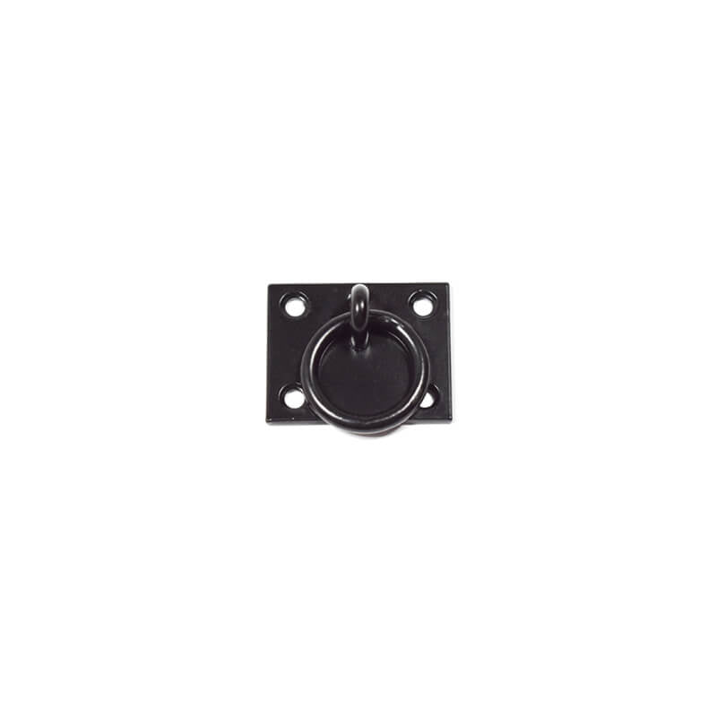 Closeup of Stainless Steel Plate Mount Pull Ring with black powder coating.