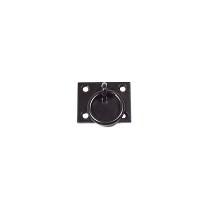 Closeup of Stainless Steel Plate Mount Pull Ring with black powder coating.