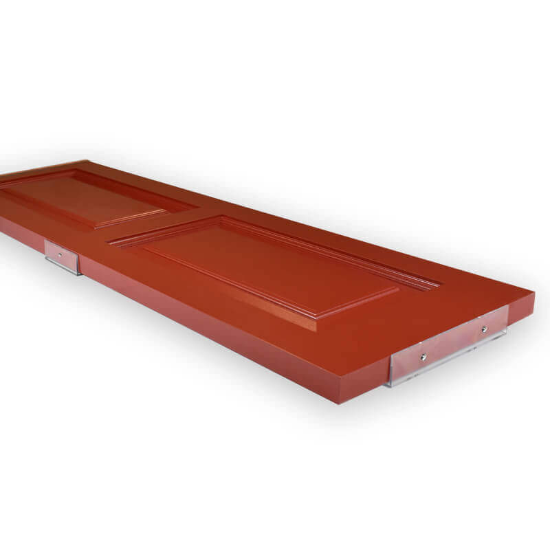 Clear fixed mount shutter bracket kit on a red panel shutter.